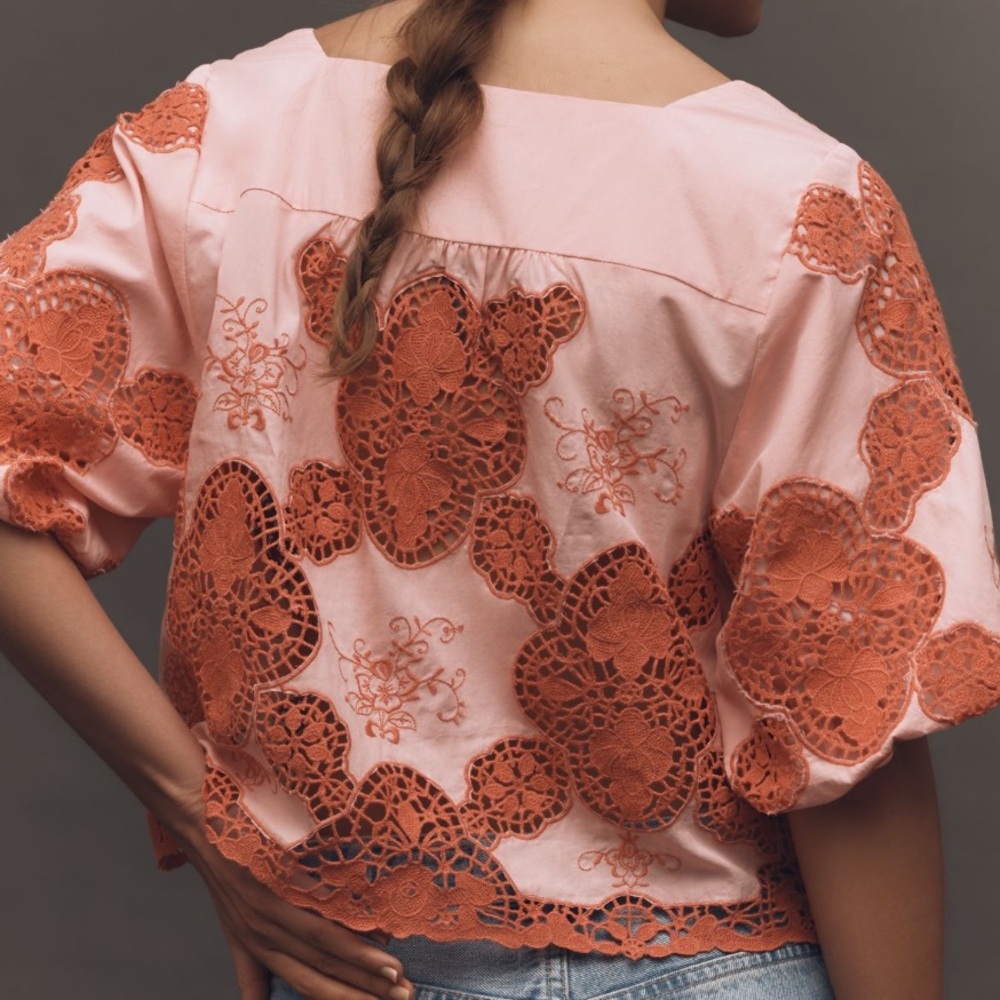 Anthropologie Cotton Puff-Sleeved Cutwork Blouse - Picture 4 of 12